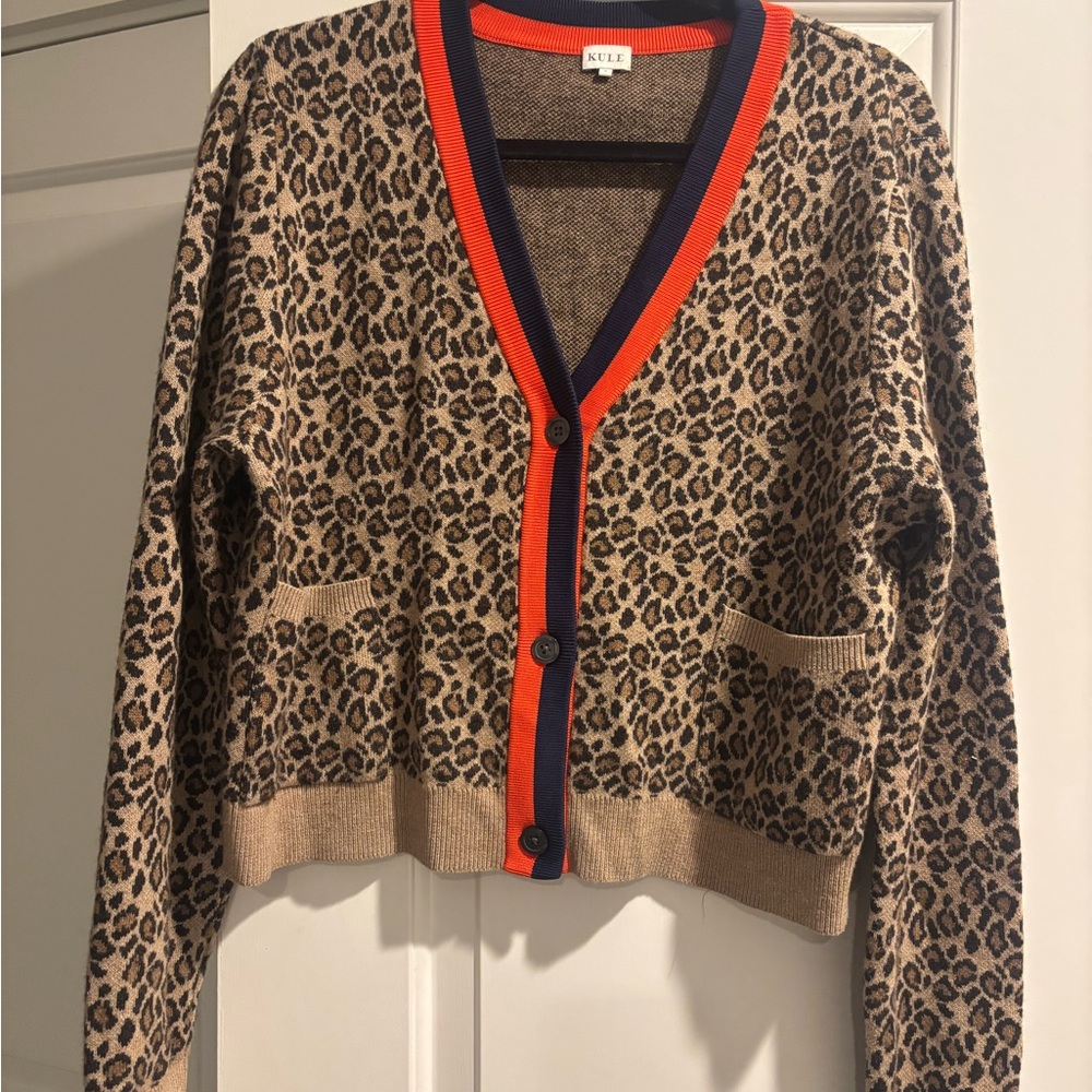 KULE Leopard Cardigan with Orange and Blue Trim - Picture 3 of 5